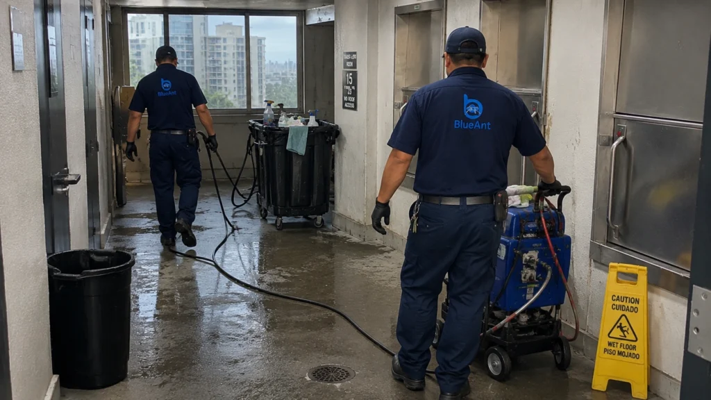 trash chute cleaners at work
